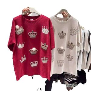 Extra Large 1.0-150kg Plus Size Winter Thickened Brushed T-Shirt Women Short Sleeve Heavy Craft Slimming Hip Covering Loose Mid-Length