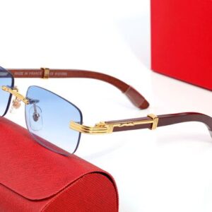 New Fashion Designer Retro Sunglasses for Women Mens Square Rimless Glasses Frame Clear Blue Red Brown Lenses Gold Metal Wood Frames Carti Sun glasses Eyeglasses
