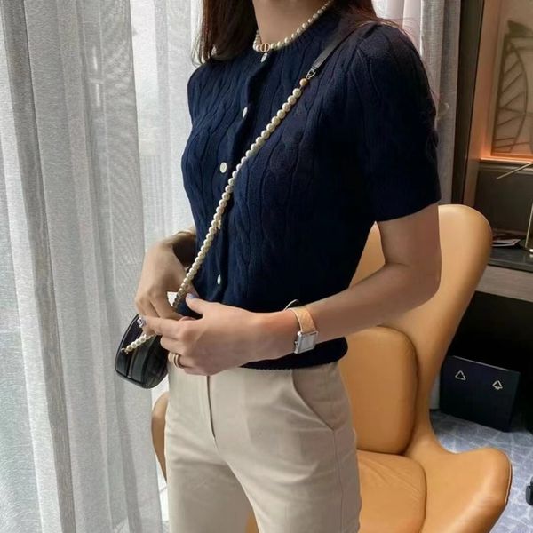 Women T-Shirt Designer Pony Embroidery Short Sleeve Cotton Knit Slim Fit Cardigan Style Daily Wear Breathable Tee