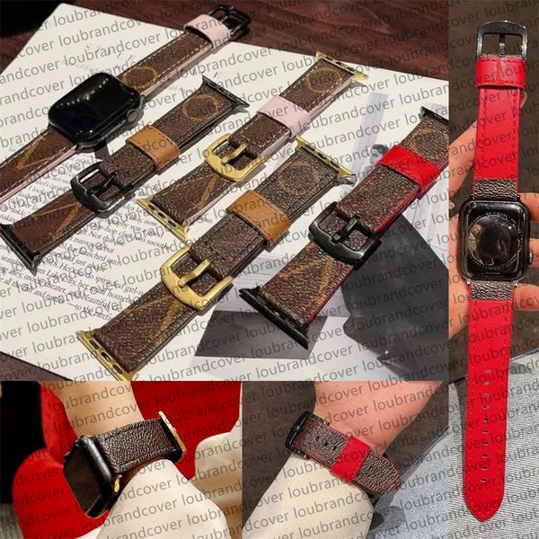 Genuine Leather Smart Strap Bands for Apple Watch Band 38mm 42MM 44mm 45MM 49mm iwatch series 8 4 5 6 7 Straps Gold Clip Original Monogram Print AP Watchbands