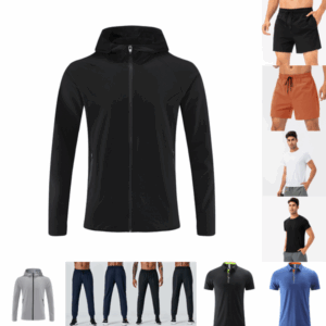 Men Jogger Long Pants Sport Zipper Hooded Jacket OutdoorMountaineering Quick Dry Windproof Fashion Trend Jacket Sportswear