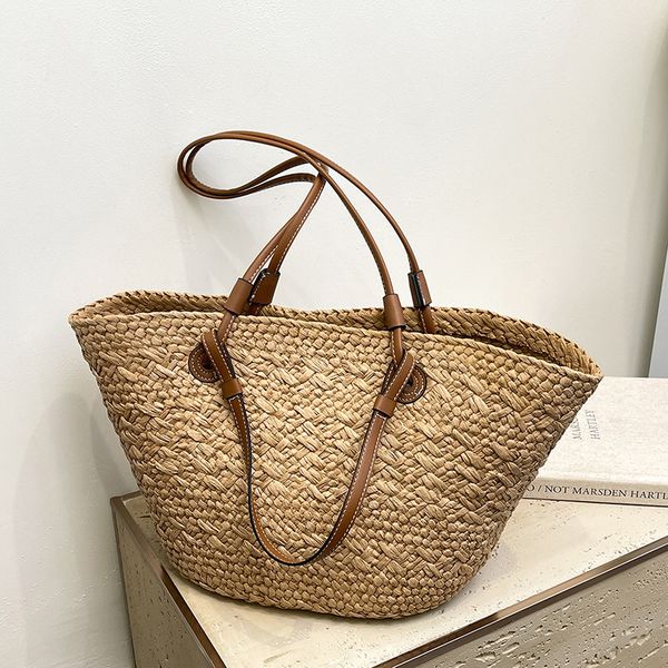 Hot Free Shipping Lafte Grass Hand Woven Straw Woven Tote Bags for Women Shoulder Raffia Bag Rattan Large Shopping Basket Beach Bag Luxury Crochet Handbag Tote Bag1