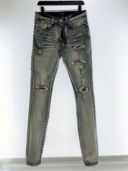 Men's Jeans Designer letter embroidery Casual Hole Slim Straight Pleated Biker Male Denim Top Fashion jean Man Pants