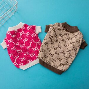 Designer Pet Brown Red Classic Dashed Letter Coat Pure Cotton Winter Warm Cat Sweater Dog Clothing 246