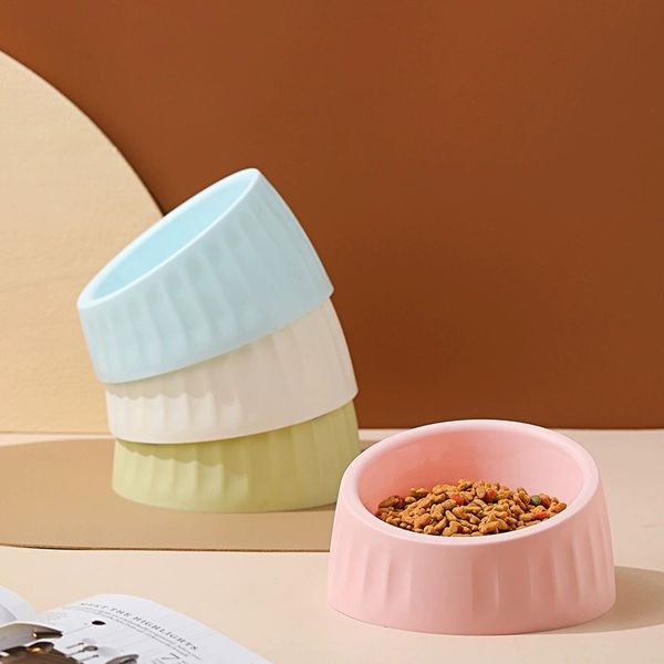 Stainless steel bowl with slanted mouth, knock and anti slip, dog plastic feeding, cat basin, pet bowl, supplies, tableware