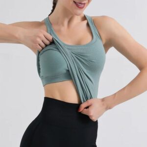 Gym Yoga Bra Backless Crop Top Women Crew Neck With Gym Off Shoulder Sexy Tank Tops Fitness Cami Casual Summer