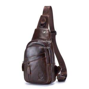 New high quality leather crossbody chest bag men's vintage senior head layer cowhide cross-border explosive men's front body bag