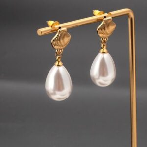 1 pair of European, American, Middle East, Ins-style ocean series shell pearl earrings, suitable for seaside vacation and traveling earrings