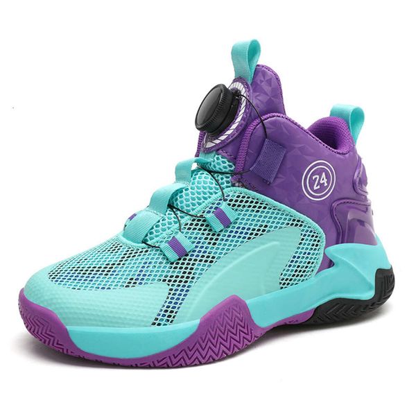 Athletic Outdoor Children's Rotating Button Basketball Shoes Spring And Summer Breathable Mesh Sports Girls Boys Training And Running Sneakers