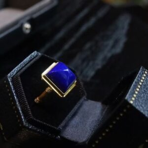 2025 Ins French Retro 925 Sterling Silver Natural Lapis Blue Square Pendant Single Ring Titanium Steel Plated With 18K Gold Ladies Gifts