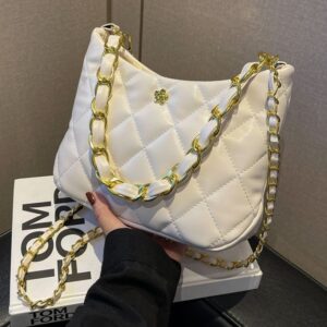 Women's Designer Bags on Sale – Chic Flap Square Shoulder Bag with Gold Chain, High-Capacity Dia Grid Crossbody for Daily Use