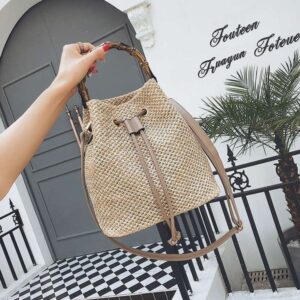 Spring Summer Straw Woven Small for Women 2025 New Trend Korean Version Versatile Crossbody Shoulder Fashion Handheld Drawstring Bucket Bag