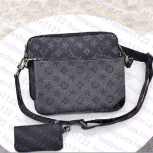 TOP Handbags Women Men Leather TRIO Messenger Bags designer Handbags Leather Briefcases Shoulder Backpack Sport Male Cross Body Purse Man's bag