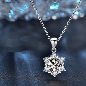 Snowflake Moissanite Pendant Necklace – 925 Sterling Silver, Hypoallergenic, Elegant Gift for Her