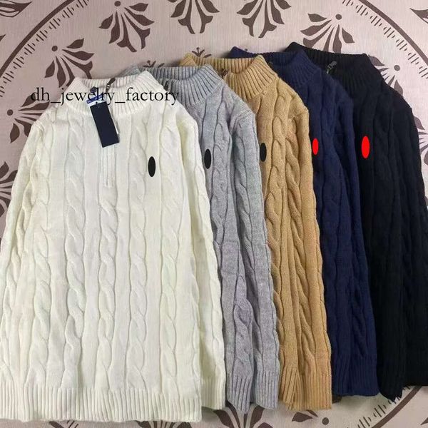 sweater men High neck lapel half zipper polos sweater Pony embroidery pullover Men's and women's knitted sweaters Loose casual twist coat 970