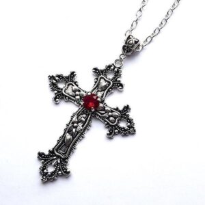Creative Flower Pattern Cross Diamond Necklace, Gothic Style, Unique Design, Perfect for Statement Jewelry Lovers