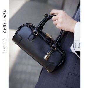 First layer cowhide women's 2025 new Boston bowling horizontal high-end feel single hand-held small shoulder bag