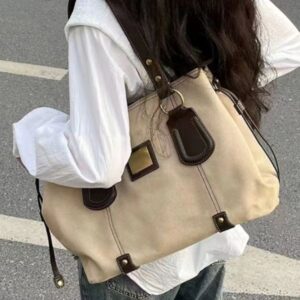 Instagram Korean version with niche design large capacity canvas tote bag, new high-end feeling niche casual cool one shoulder crossbody bag