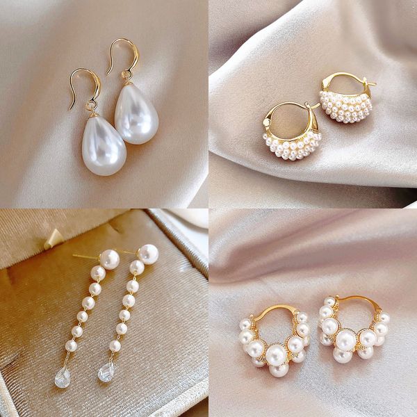 Elegant Designer Pearl Earrings Simulated White Water Drop Pearl Earrings for Women 18K Gold Silver Freshwater Pearl Dangle Earring Wedding Jewelry Gift