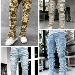 designer jeans Mens Jeans Regular Fit Stacked Patch Distressed Destroyed Straight Denim Pants Streetwear Clothes Casual Jean
