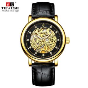 TEVISE Waterproof Business Luminous Men's Mechanical Watch Automatic Mechanical Watch with Leather Strap Wristwatch T032-T8462