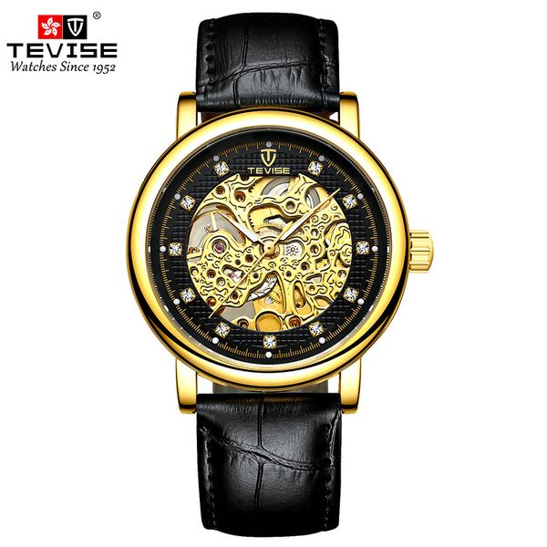 TEVISE Waterproof Business Luminous Men's Mechanical Watch Automatic Mechanical Watch with Leather Strap Wristwatch T032-T8462