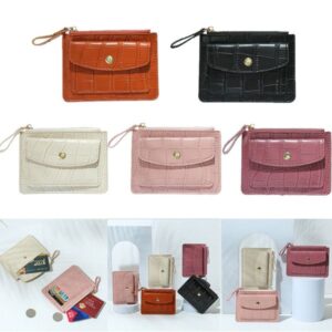 Women Fashion Solid Color PU Leather Mini Coin Purse Wallet Crocodile Pattern Credit Card Holder Bags