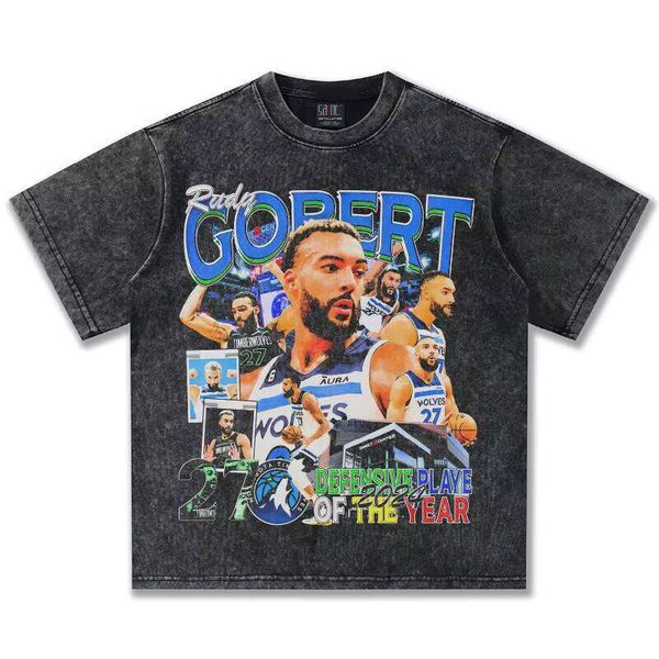 Summer Gober American Print Casual Vintage Heavy Washed Loose Short Sleeve 100% Cotton Oversized 300g T-Shirt