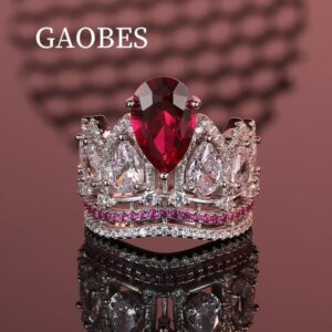 925 Sterling Silver Red Gemstone Ring with Diamonds, Luxury Jewelry for Engagement & Special Occasions