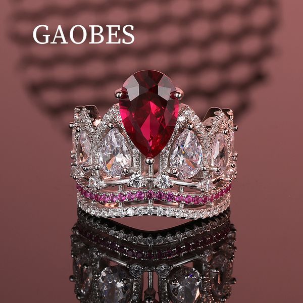 925 Sterling Silver Red Gemstone Ring with Diamonds, Luxury Jewelry for Engagement & Special Occasions