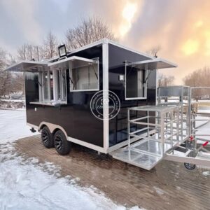 Square Stainless Steel Mobile Kitchen Food Trailer Pizza Oven Truck Food Carts and Food Trailers Fully Equipped