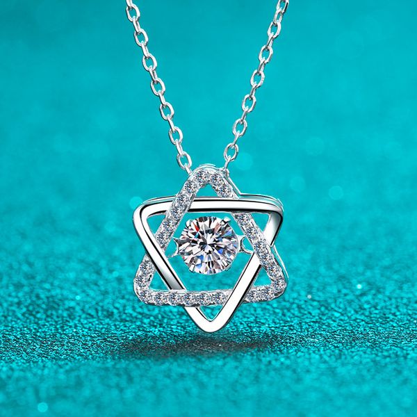 925 Sterling Silver Hexagram Moissanite Pendant Necklace PT950 Gold Plated Dainty Clavicle Chain Hypoallergenic Jewelry Wholesale Supply