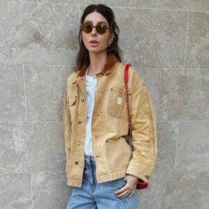 Womens Khaki Jacket Vintage Style Utility Jacket Workwear Coat Asian Size Fashion Turn Down Collar Bomber Jacket Casual Outerwear Streetwear Ladies Jacket