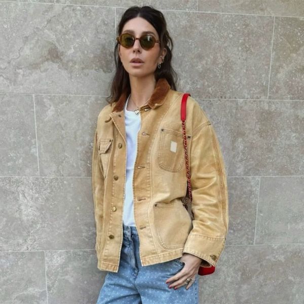 Womens Khaki Jacket Vintage Style Utility Jacket Workwear Coat Asian Size Fashion Turn Down Collar Bomber Jacket Casual Outerwear Streetwear Ladies Jacket