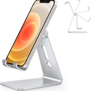 Aluminum Phone Stand Adjustable Universal Desktop Holder with Charging Port Anti-Slip Base for All Smartphones