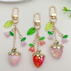New sweet teenage heart strawberry lilac flower keychain backpack with AirPods decorative pendant