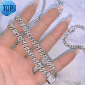 925 sterling silver 6mm 8mm 10mm 12mm 14mm miami chain iced out bling hip hop moissanite diamond cuban necklace