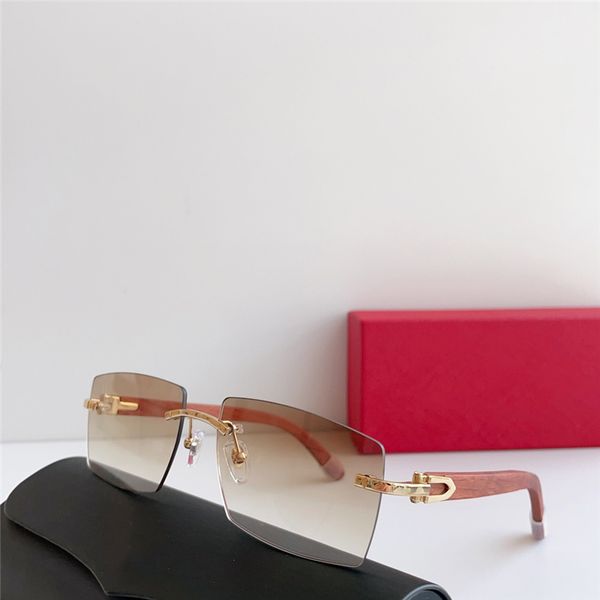 hot luxury mens designer sunglasses for men wooden legs design rimless frames uv400 protective lenses cutting original eyewear retro eyeglasses square cat eye lens