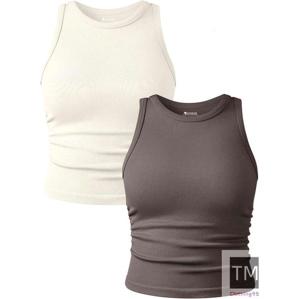 Women's 2 Piece Tank Tops Crew Neck Sleeveless Basic Stretch Casusal Yoga Crop Camis