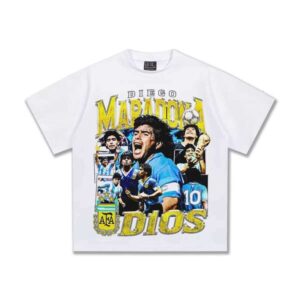 2025 Spring/Summer New Maradona American Style T-Shirt Small Collar Short Sleeve Thick Washed Vintage 100% Cotton