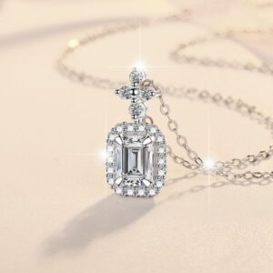 18K Gold Plated S925 Silver Emerald Cut 1CT Moissanite Necklace | Diamond Alternative Clavicle Chain