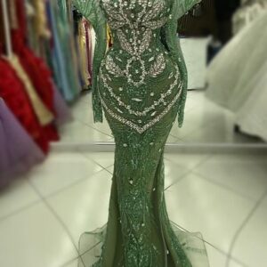 2024 Aso Ebi Plus Size Green Mermaid Prom Dress Crystals Sequined Beaded Evening Formal Party Second Reception Birthday Engagement Thanksgiving Gowns Dresses ZJ66