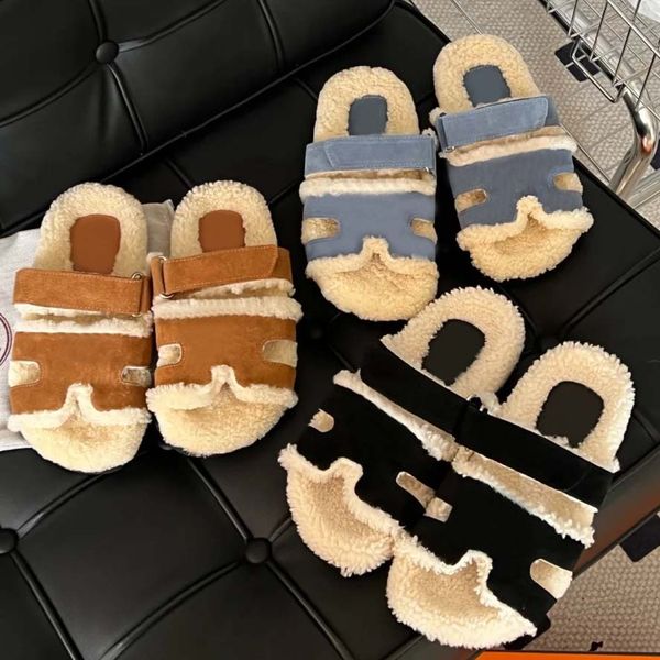 Designer slippers, high-quality women's woolen slippers, anti-slip slippers, autumn and winter printed slippers, comfortable, casual and warm woolen slippers