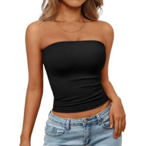 Womens Strapless Tube Basic Backless Sleeveless Bandeau Going Out Crop Tops Cute 2025 Summer Clothes