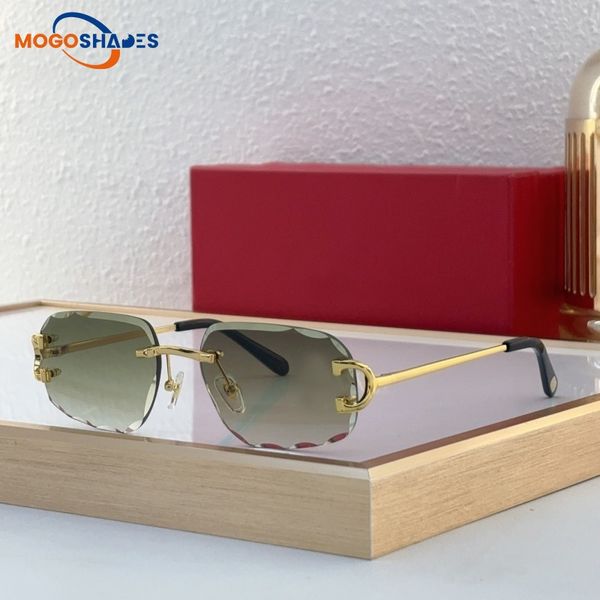 Designer sunglasses for Women mens Rimless goggles with diamond cut lenses Trendy sunglasses Metal Black Clear Lens Sun glasses 0092