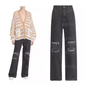 Designer fashion patterned embroidered loose jeans retro washed straight men women street pants Asian size XS-5XL