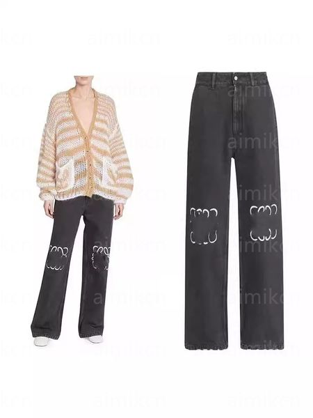 Designer fashion patterned embroidered loose jeans retro washed straight men women street pants Asian size XS-5XL