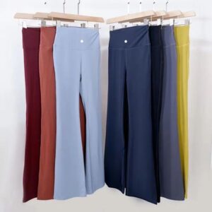 Yoga Hot Sell Flared Pants Grooved Long Ladies Gym High Waist Slim Fit Belly Bell-bottom Trousers Shows Legs Yoga Fiess Net Solid Color