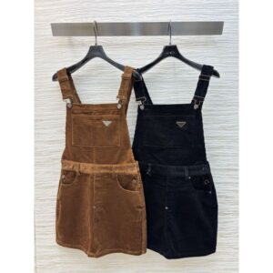Casual Dresses Designer Brown loose cotton corduroy vest dress women's age reducing versatile short skirt
