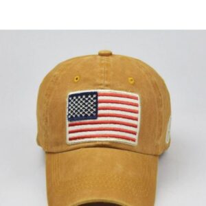 Washed and distressed letter baseball cap, classic American flag cotton hat, perfect for casual wear.